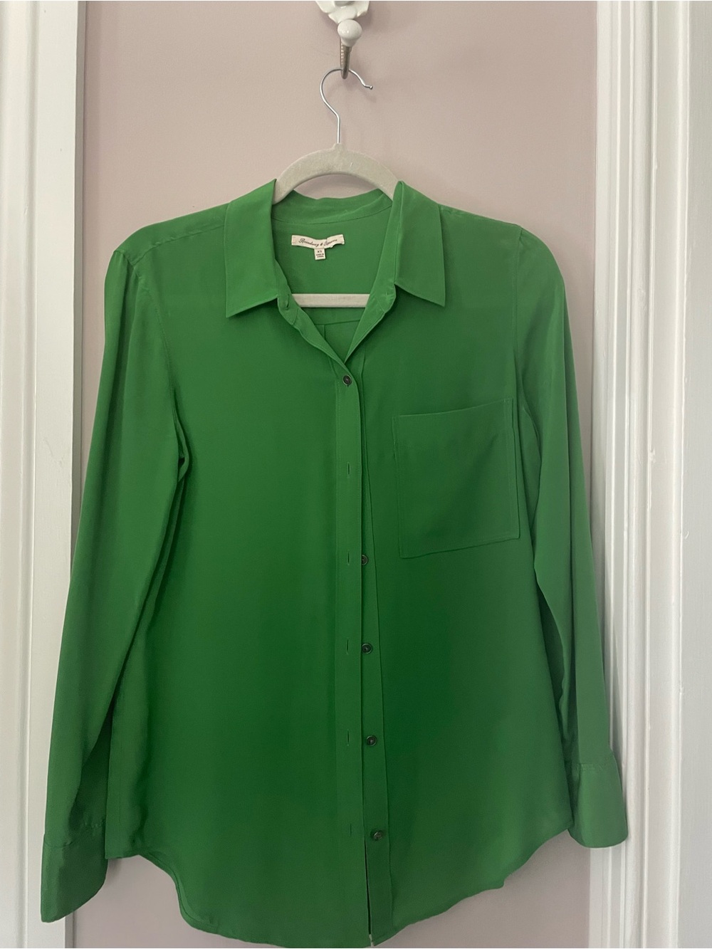 Broadway & Broome Green 100% Silk Button Down Shirt